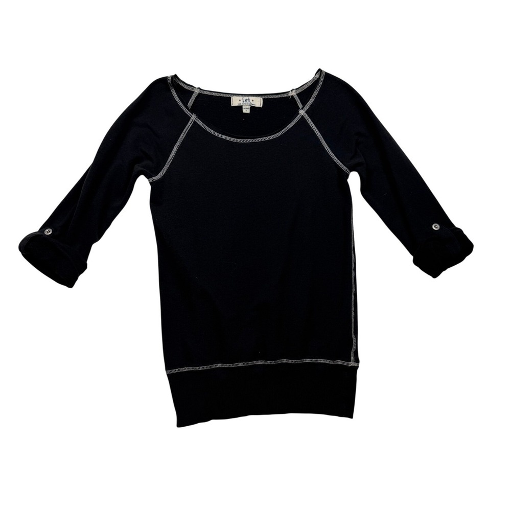 L.e.i. Black Junior M Tunic Sweatshirt Contrast Stitch Roll Tab Sleeve